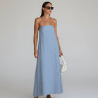 Loovay Solévara Jurk, Strapless Maxi met Linnen Look