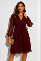 Loovay Norelia Glitter Mini Jurk met Pofmouwen