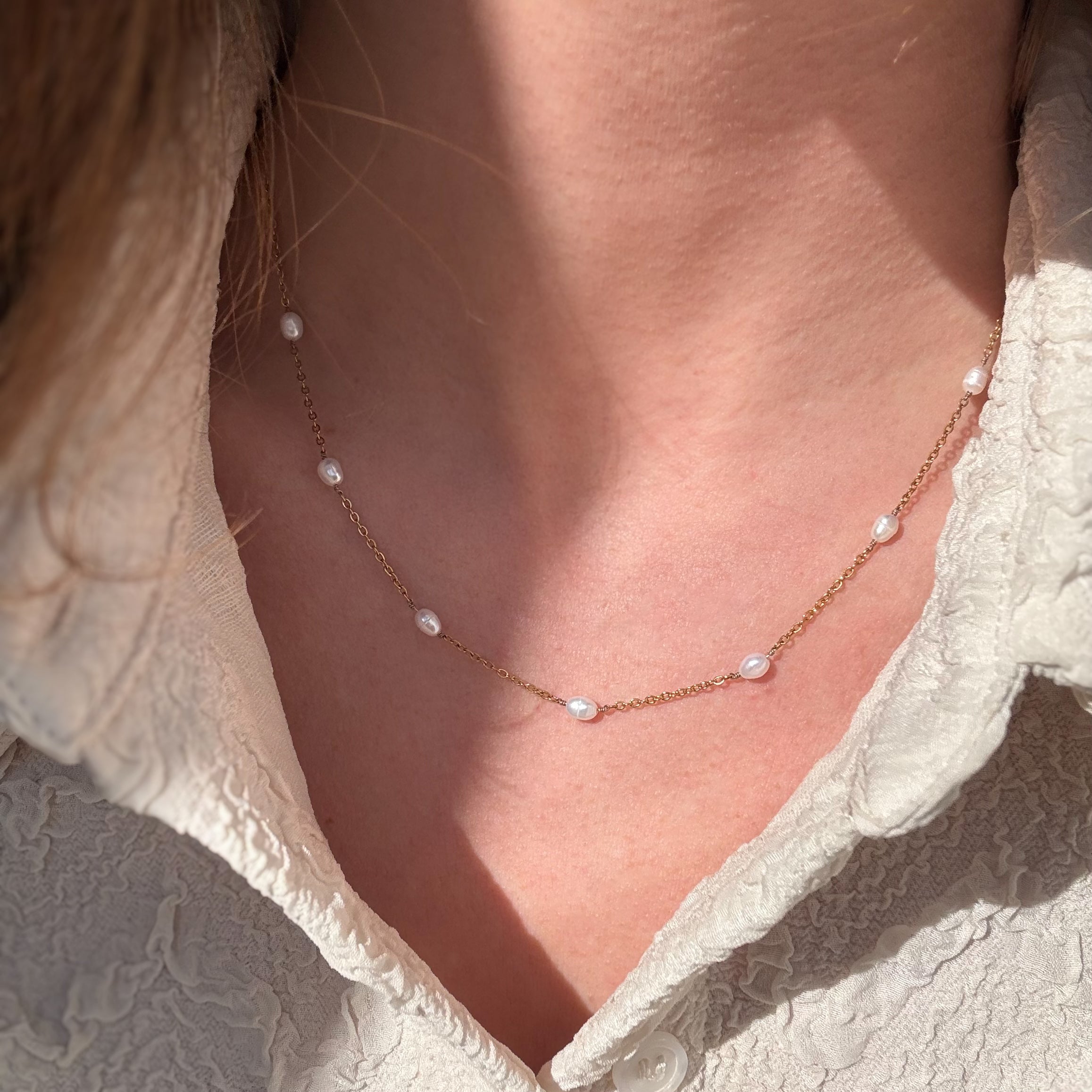 Loovay Perléa Ketting, Zoetwaterparel Ketting Verguld