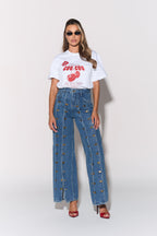 Loovay Delvaris Jeans met Knoopdetails en Split