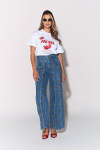 Loovay Delvaris Jeans met Knoopdetails en Split