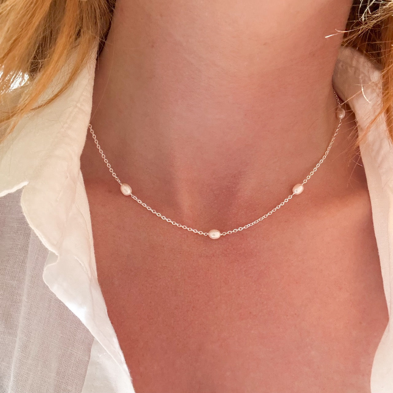 Loovay Lunéa Ketting, Zilverkleurige Zoetwaterparel Ketting