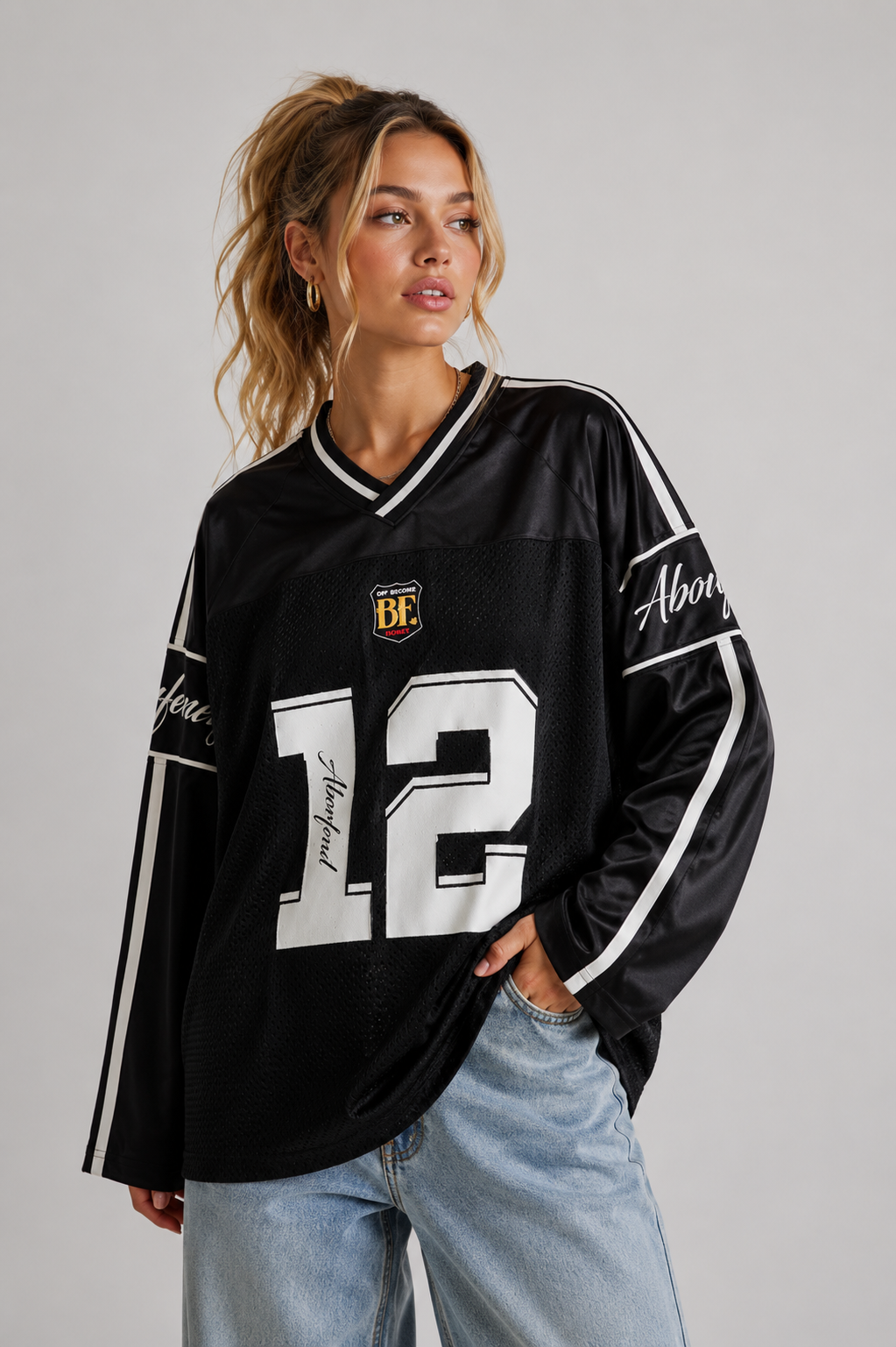 Loovay Virelle Top, Oversized Varsity Jersey