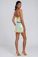 Loovay Glimora, Pailletten Top en Minirok Set met Kant