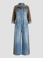 Loovay Zafira Denim Jumpsuit met Luipaardprint