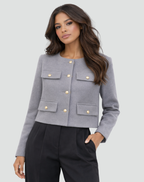 Loovay Avélie Korte Kraagloze Blazer met Gouden Knopen