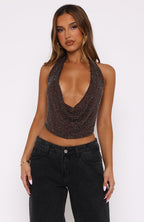 Loovay Wilovée Glitter Haltertop met Watervalhals