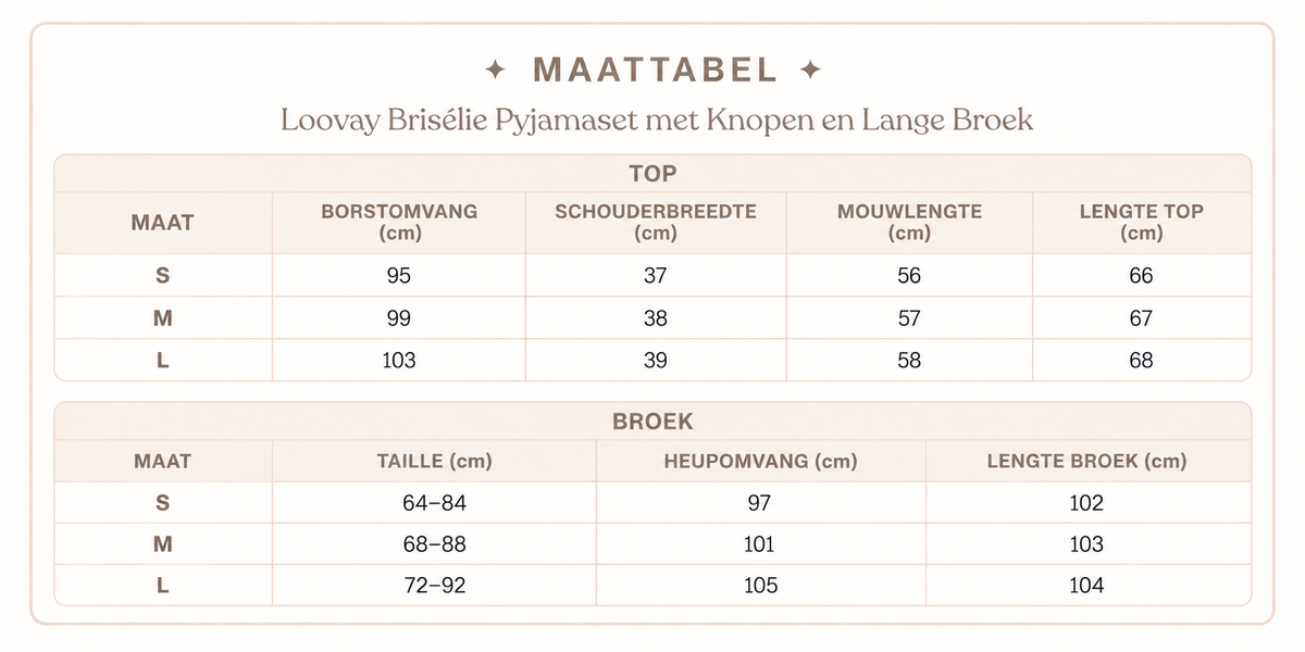 Loovay Brisélie Pyjamaset met Knopen en Lange Broek