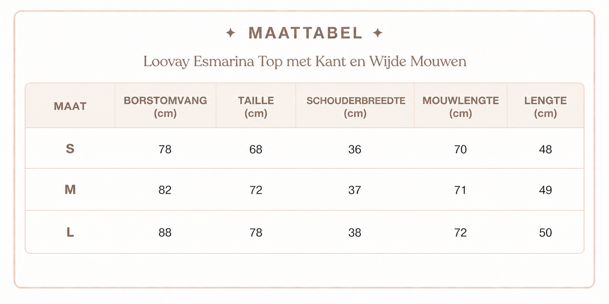 Loovay Esmarina Top met Kant en Wijde Mouwen