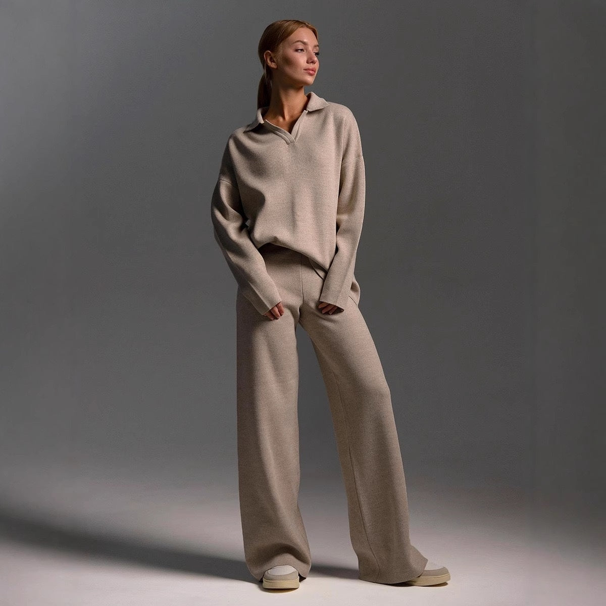 Loovay Clairmont Lounge Set met Kraag en Broek