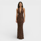 Loovay Arabella Halter Maxi Jurk met Paillettenbloemen