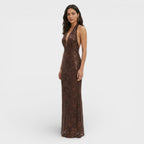 Loovay Arabella Halter Maxi Jurk met Paillettenbloemen
