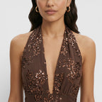 Loovay Arabella Halter Maxi Jurk met Paillettenbloemen