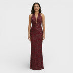 Loovay Arabella Halter Maxi Jurk met Paillettenbloemen
