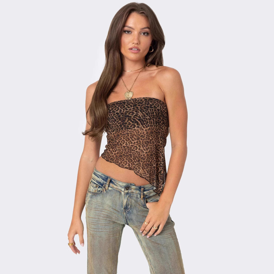 Loovay Livara Top, Luipaardprint Asymmetrisch