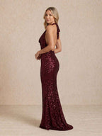 Loovay Aurenne Pailletten Halter Maxi Feestjurk