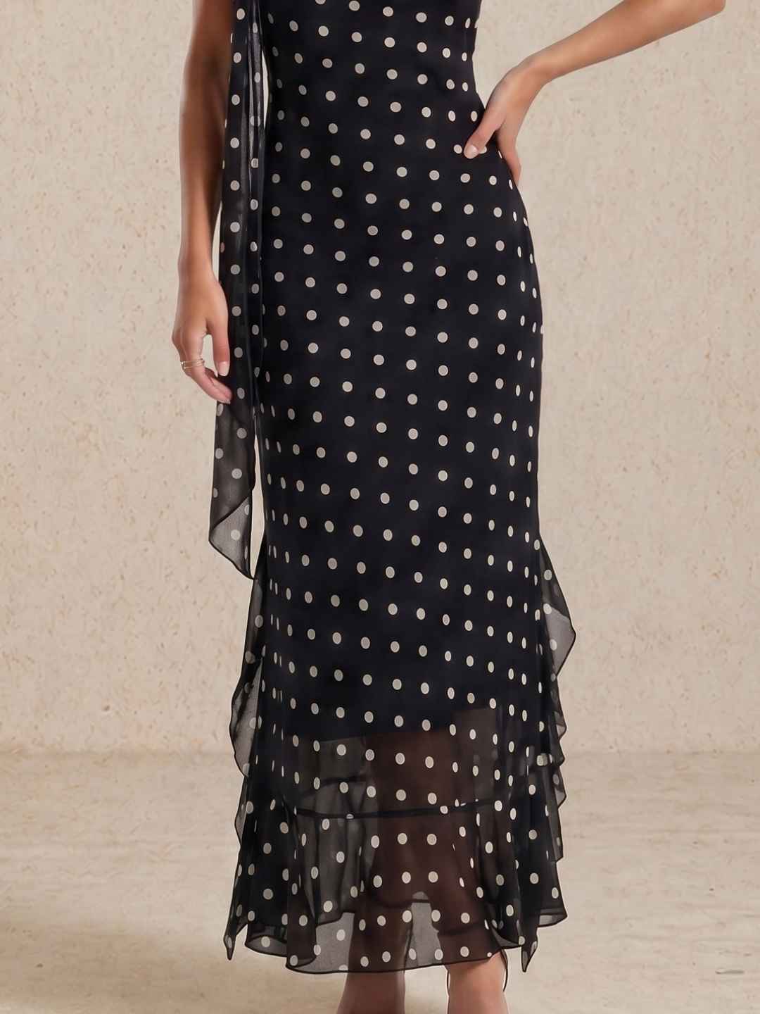 Loovay Novalise Midi Feestjurk, Stippenprint met Sjaaldetail