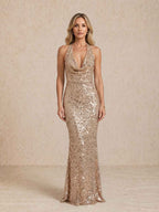 Loovay Aurenne Pailletten Halter Maxi Feestjurk