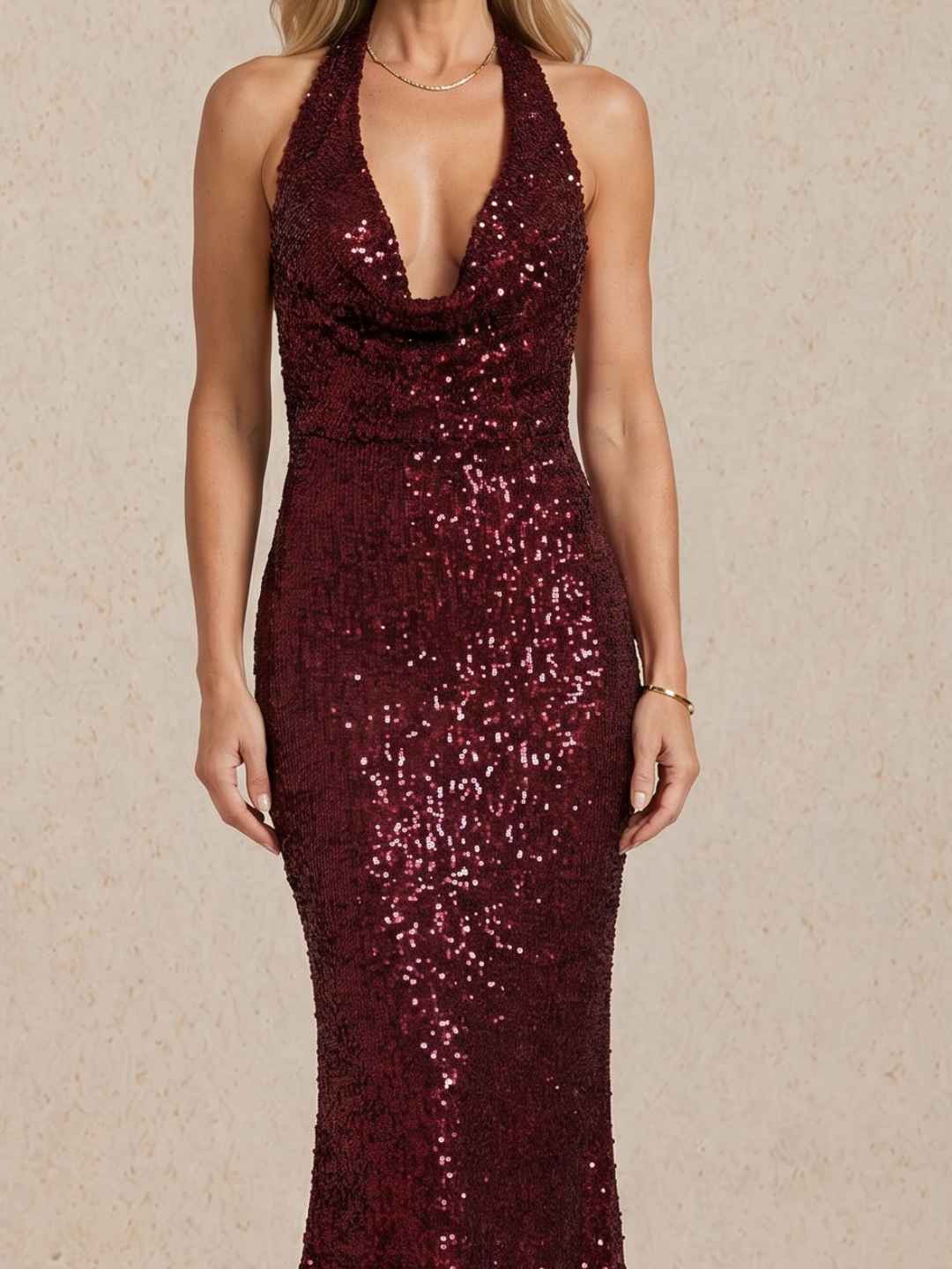 Loovay Aurenne Pailletten Halter Maxi Feestjurk