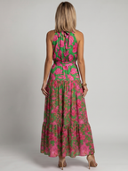 Loovay Evera Halter Midi Jurk met Bloemenprint