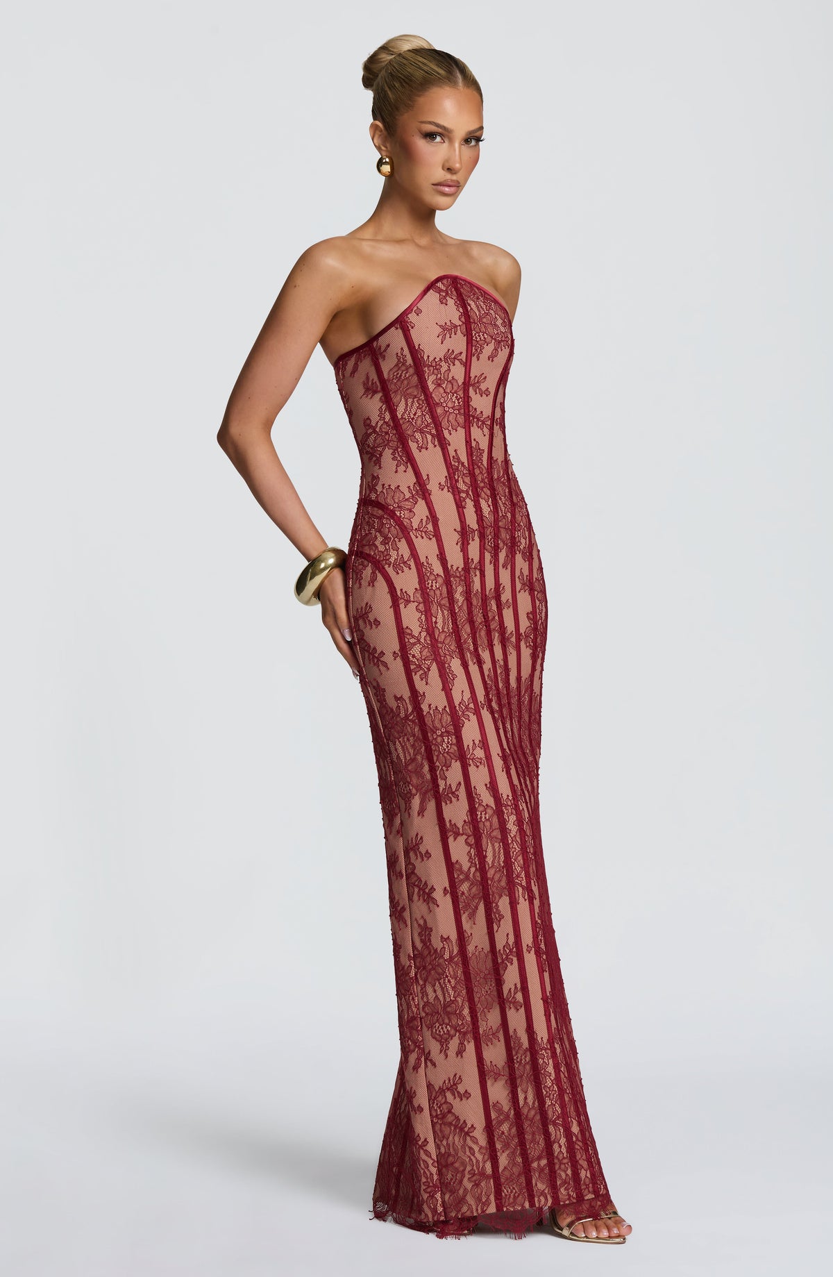 Loovay Tamara Strapless Kanten Maxi Jurk