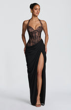 Loovay Bonita Kanten Halter Maxi Jurk met Split
