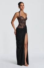 Loovay Bonita Kanten Halter Maxi Jurk met Split