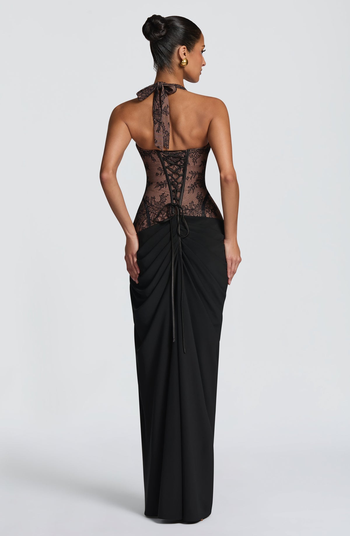 Loovay Bonita Kanten Halter Maxi Jurk met Split