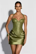 Loovay Avelise Corset Mini Jurk met Gedrapeerde Rok