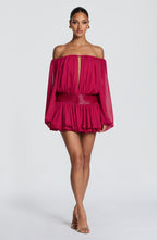 Loovay Serelise Off Shoulder Mini Jurk met Ballonmouwen