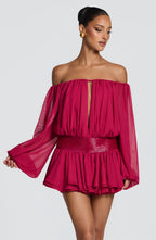 Loovay Serelise Off Shoulder Mini Jurk met Ballonmouwen
