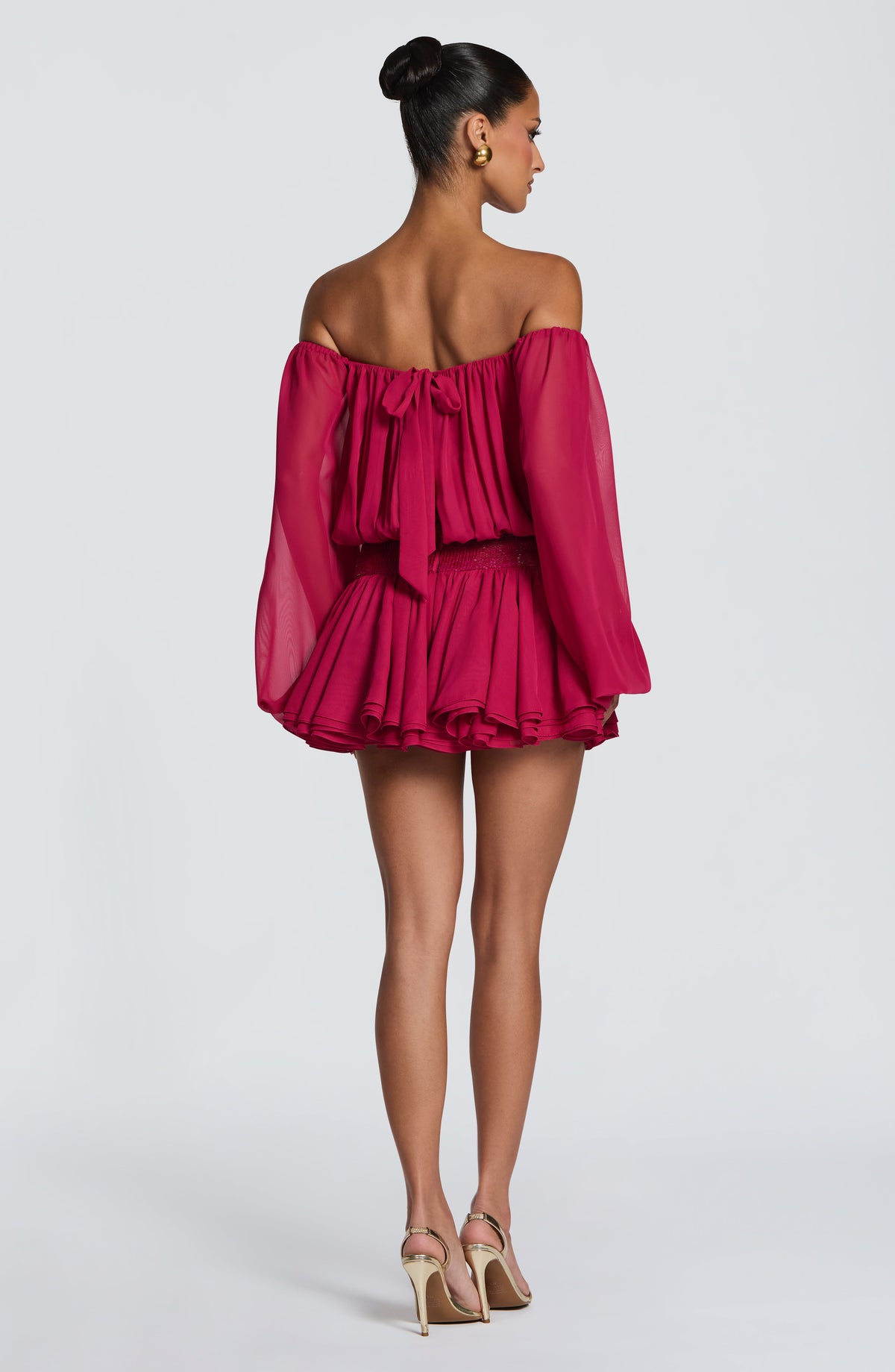 Loovay Serelise Off Shoulder Mini Jurk met Ballonmouwen