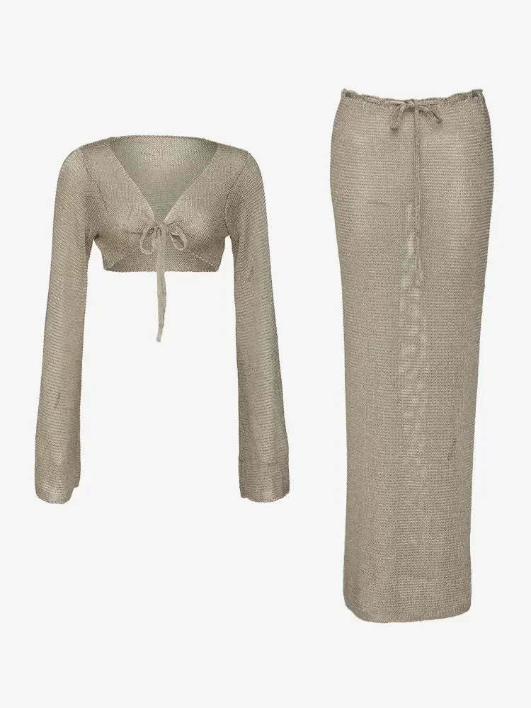 Loovay Aurelia Set, Metallic Top met Maxi Rok