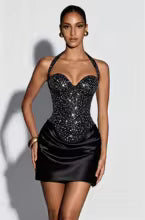 Loovay Avelise Corset Mini Jurk met Gedrapeerde Rok