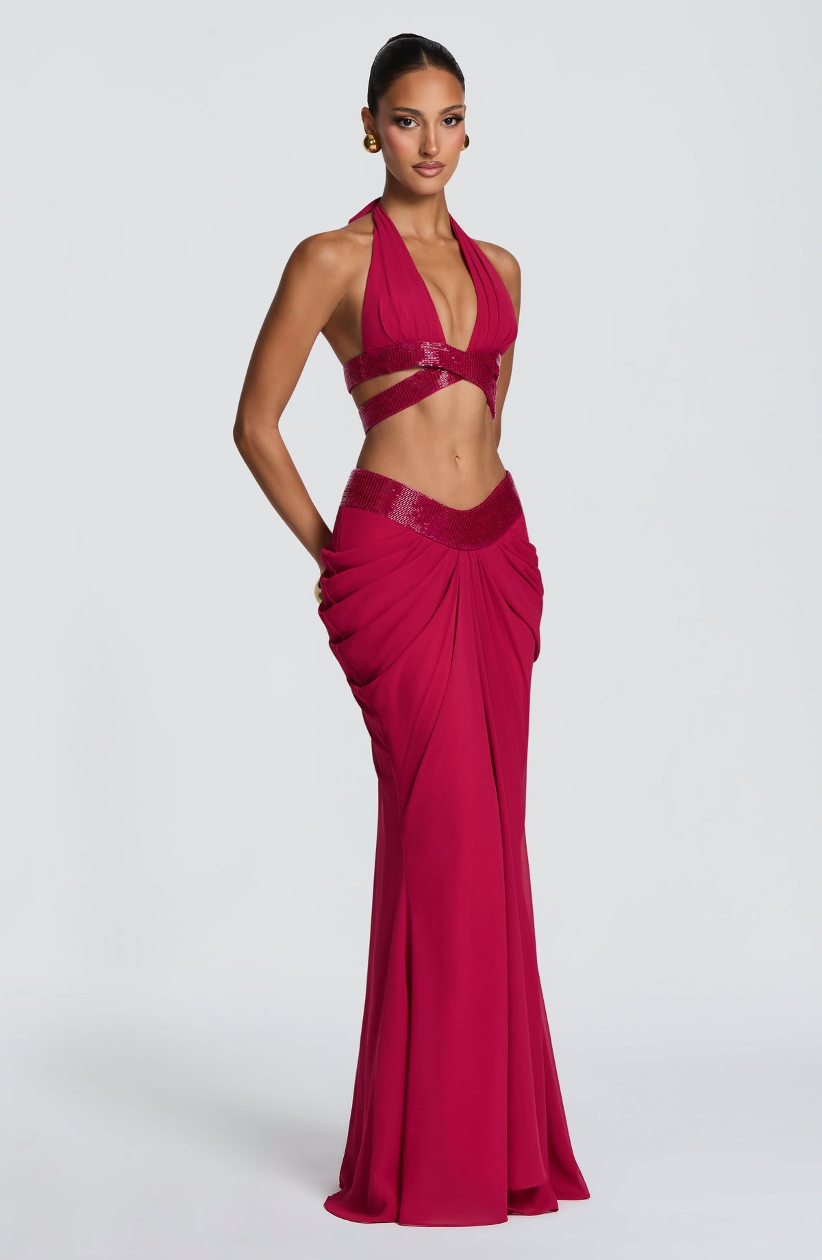 Loovay Amaria Halter Maxi Set met Kralenband