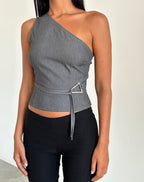 Loovay Imaria Top, One Shoulder Gespdetail