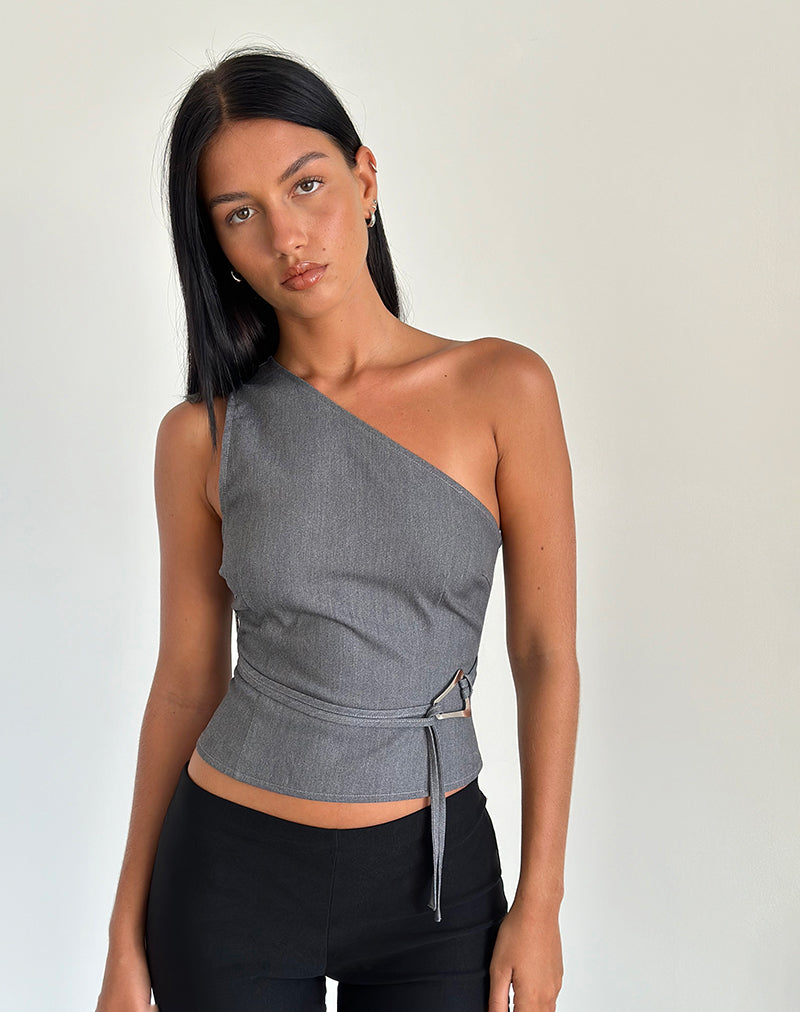 Loovay Imaria Top, One Shoulder Gespdetail