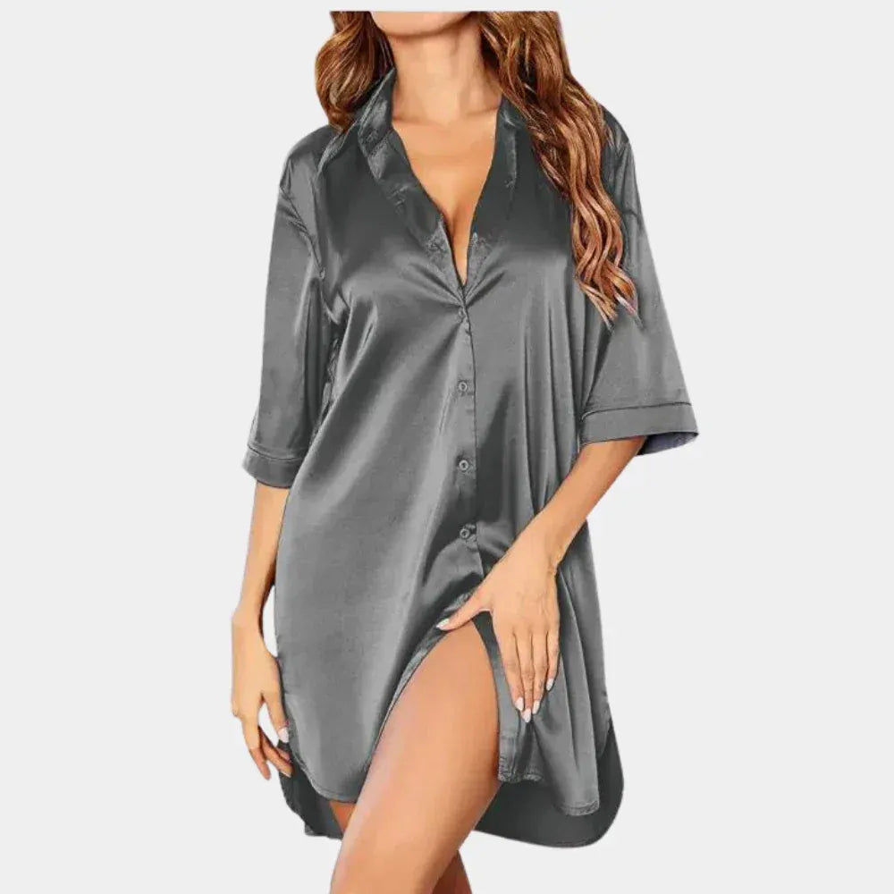 Loovay Elinea Nachthemd, Satijnlook met Knoopsluiting