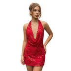 Loovay Eloria Strass Halter Mini Jurk