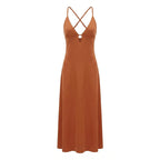 Loovay Maélisse, Satijnlook Maxi Jurk met Open Rug