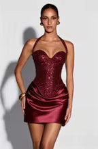 Loovay Avelise Corset Mini Jurk met Gedrapeerde Rok
