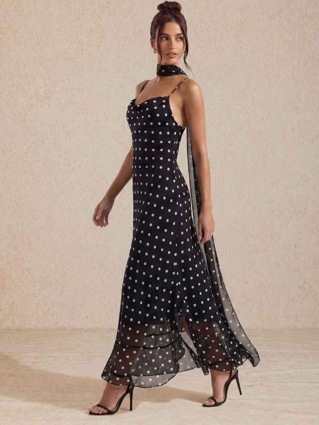 Loovay Novalise Midi Feestjurk, Stippenprint met Sjaaldetail