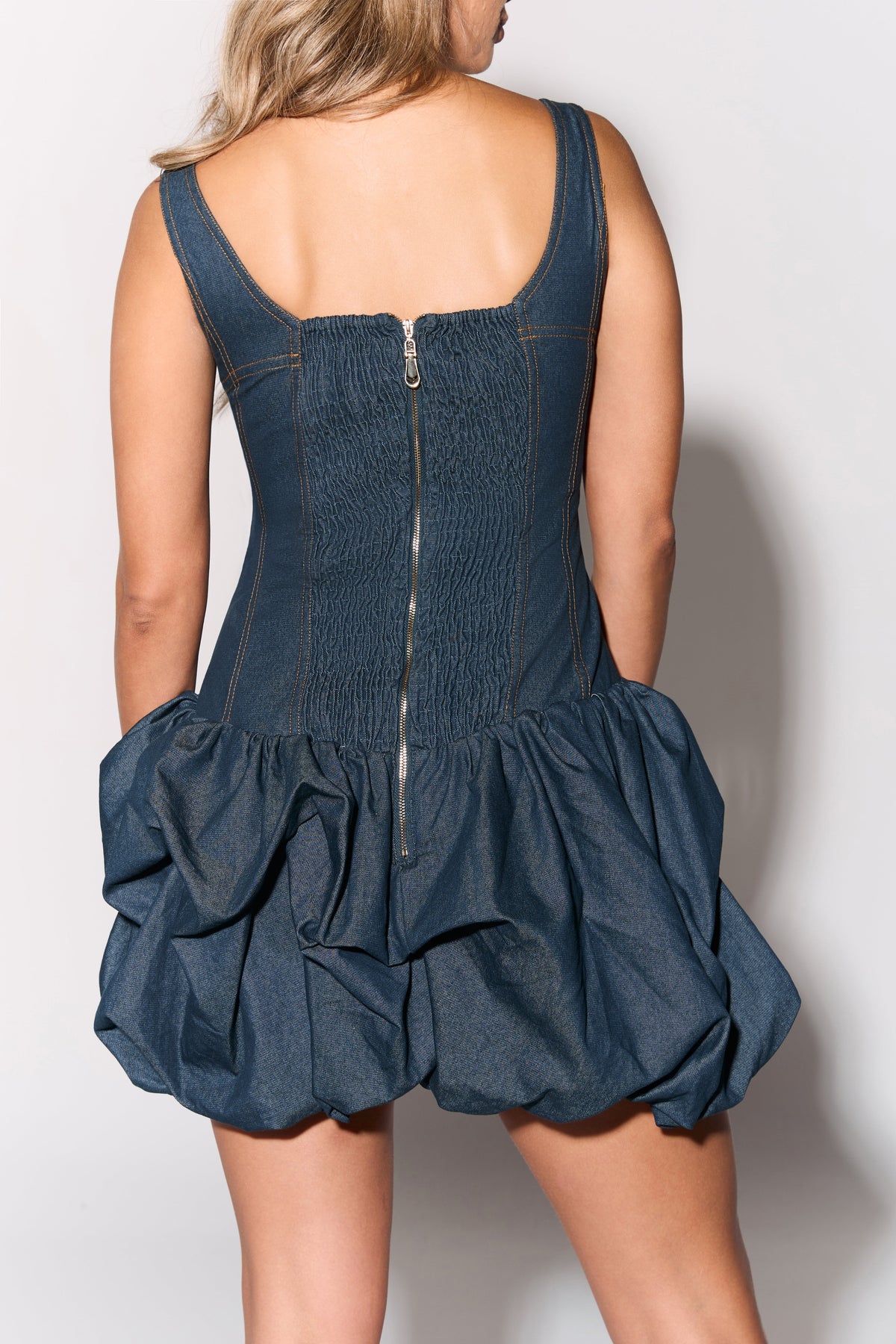 Loovay Dorevane Denim Mini Jurk met Bubble Rok
