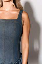 Loovay Dorevane Denim Mini Jurk met Bubble Rok