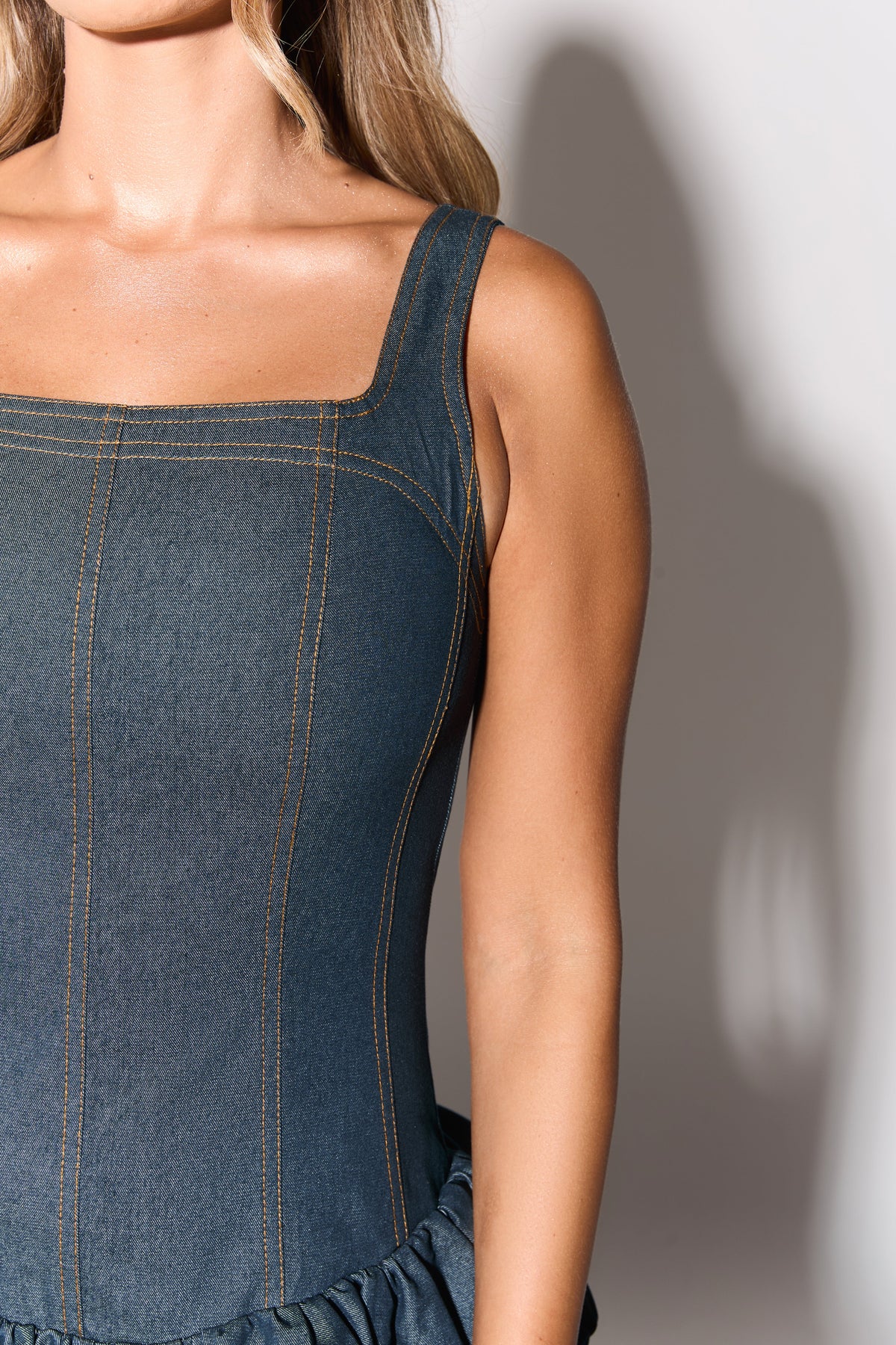 Loovay Dorevane Denim Mini Jurk met Bubble Rok