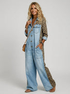 Loovay Zafira Denim Jumpsuit met Luipaardprint