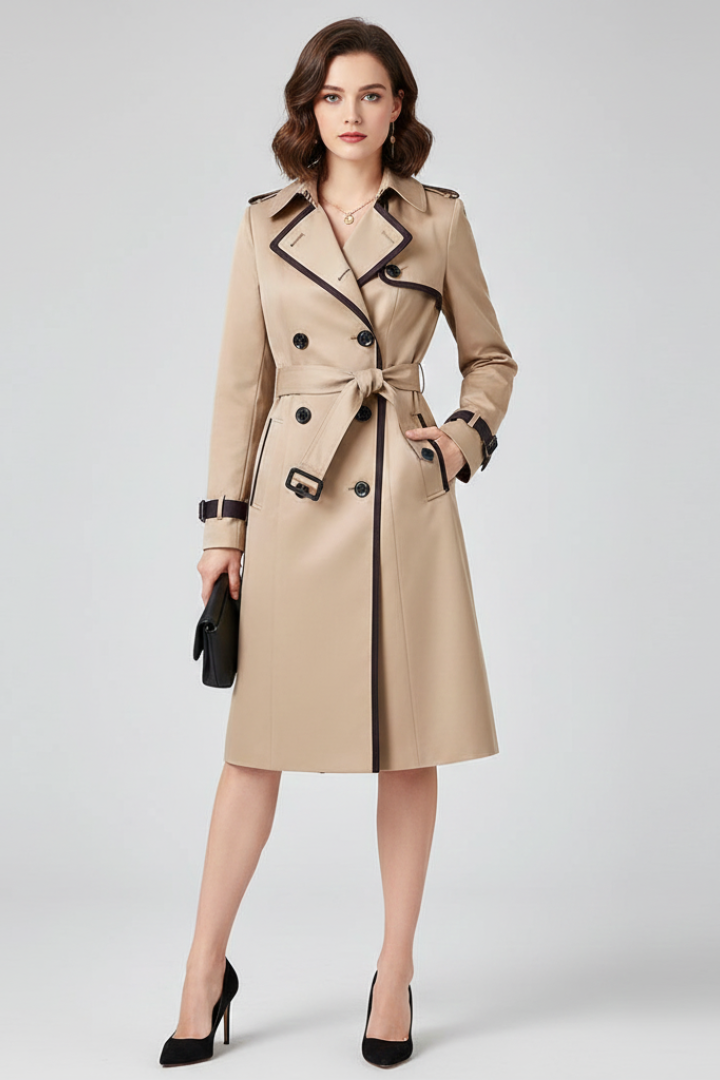 Loovay Meline Trenchcoat met Contrastbiezen