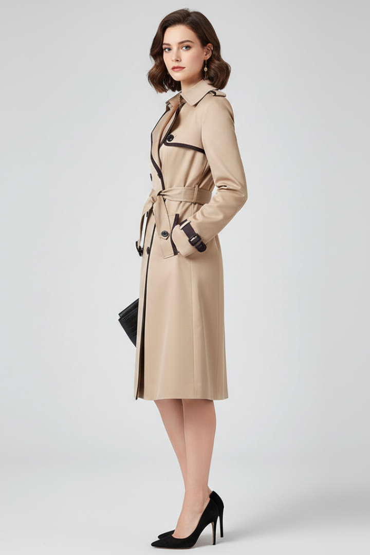 Loovay Meline Trenchcoat met Contrastbiezen