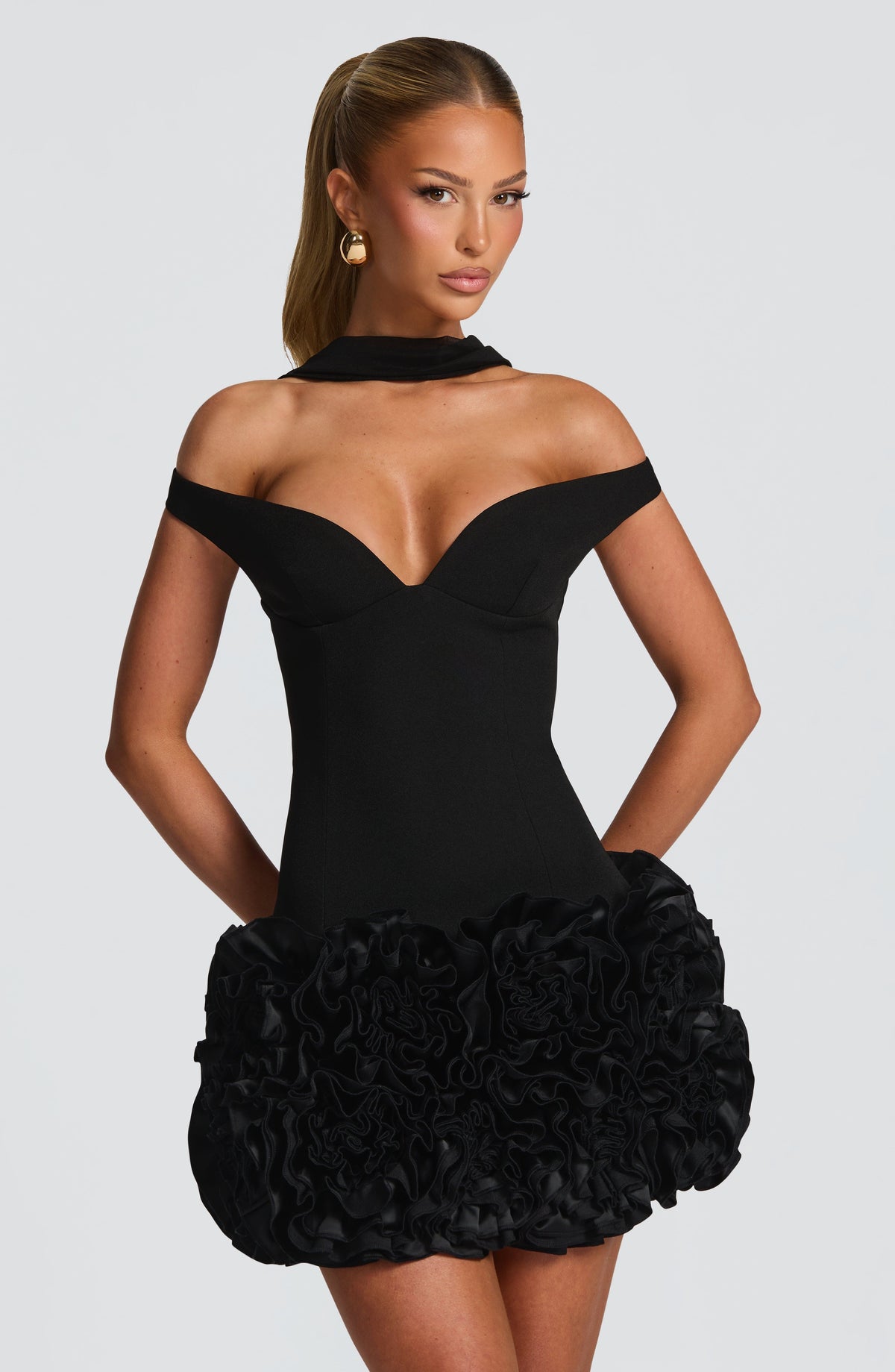 Loovay Nerissa Bardot Mini Jurk met Volants