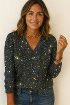 Glamour Sparkle V-hals Top voor Dames